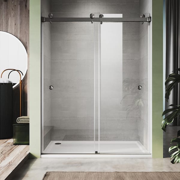 UNIKOO UKD01 56 to 60 in. W x 80 in. H Double Sliding Frameless Shower Door in Space Gray, EnduroShield 3/8 in. Clear Glass