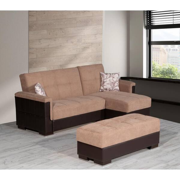 Ottomanson Basics Pro Collection Beige/Brown Ottoman With Storage