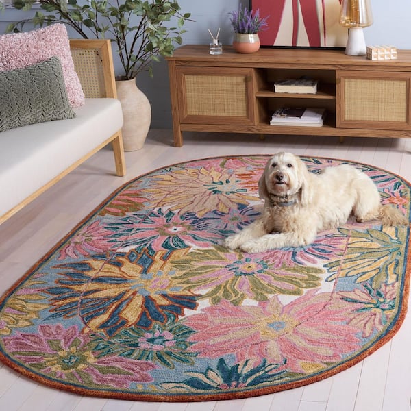 SAFAVIEH Jardin 5 ft. x 8 ft. Pink/Rust Floral Oversized Border
