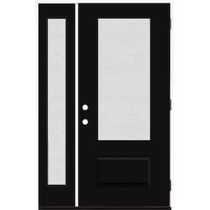Legacy 51 in. x 80 in. 3/4 Lite Rain Glass LHOS Primed Black Finish Fiberglass Prehung Front Door with 12 in. SL