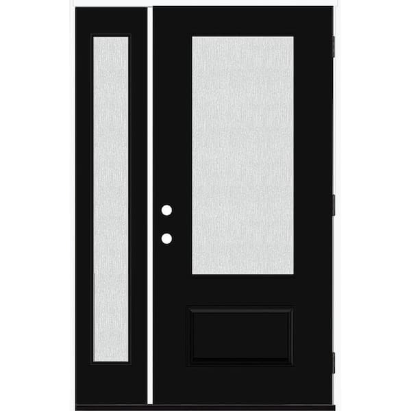 Steves & Sons Legacy 53 in. W. x 80 in. 3/4 Lite Rain Glass LHOS Primed Black Finish Fiberglass Prehung Front Door with 14 in. SL