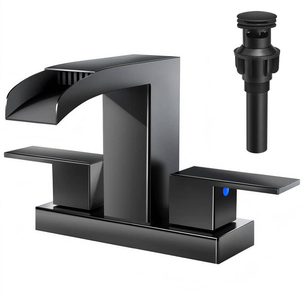 4 in. Centerset Double Handle Waterfall Spout Bathroom Faucet with Drain Kit Included in Matte Black price history on PriceWatchPro