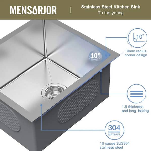 14 in. Undermount Single Bowl 16-Gauge Brushed Nickel Stainless Steel Kitchen Sink with Strainer and Towel