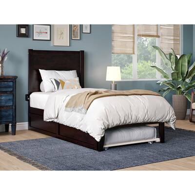 NoHo Espresso Black Twin Solid Wood Platform Bed Frame with Twin Trundle