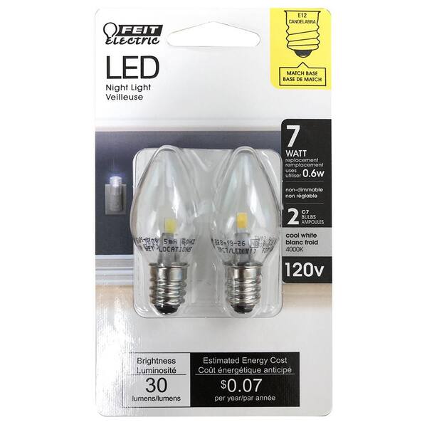 Feit Electric 1W Equivalent Clear Replacement C7 LED Night Light Bulb (2-Pack)