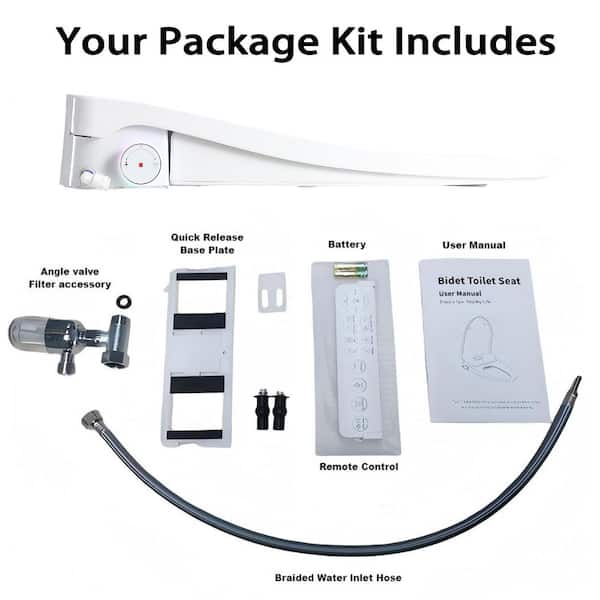 One-touch Clean Electric Bidet Seat for Elongated Toilets in White with Heated, Warm Water, Air Dryer, Rear Washing