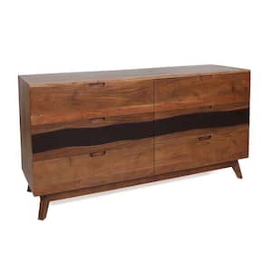 16.5 in. W Brown Finish 6-Spacious Drawers Acacia Wood Long Dresser