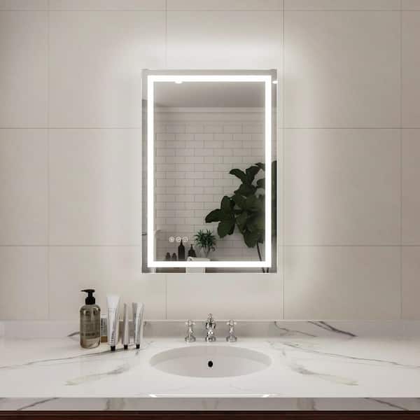 niveal Claro 20 in. W x 30 in. H Rectangular Frameless LED Wall Bathroom Vanity Mirror in Silver