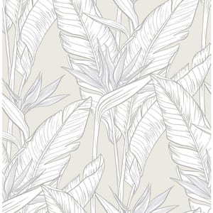 Pearl Grey and Metallic Silver Birds of Paradise Vinyl Peel and Stick Wallpaper Roll (Covers 30.75 sq. ft.)