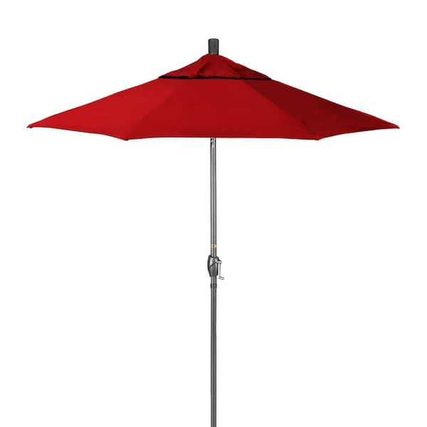 California Umbrella 7.5 ft. Grey Aluminum Market Patio Umbrella with Crank Lift and Push-Button Tilt in Red Pacifica Premium