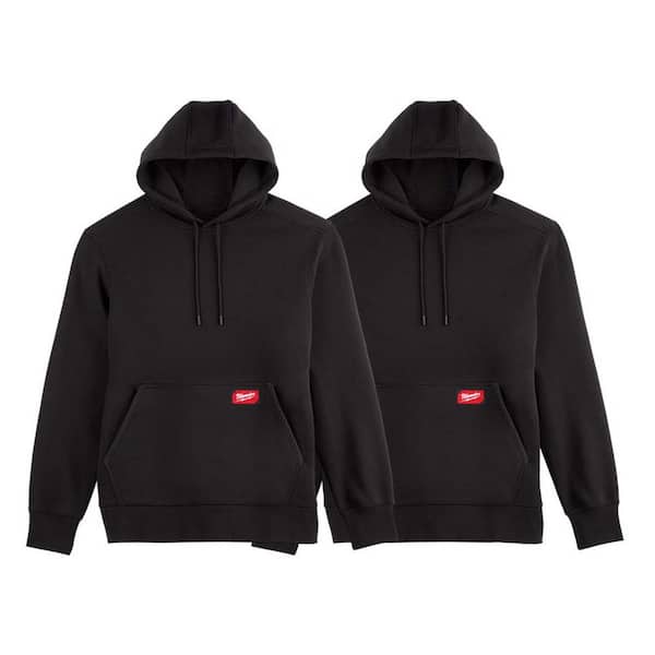 Men's Large Black Midweight Cotton/Polyester Long-Sleeve Pullover Hoodie (2-Pack)