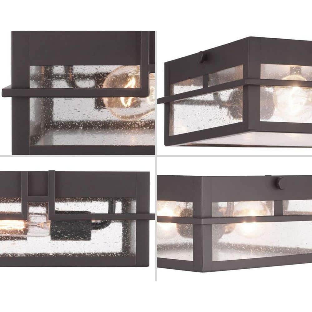 Boxwood Antique Bronze Glass 2-Light Outdoor Flush Mount