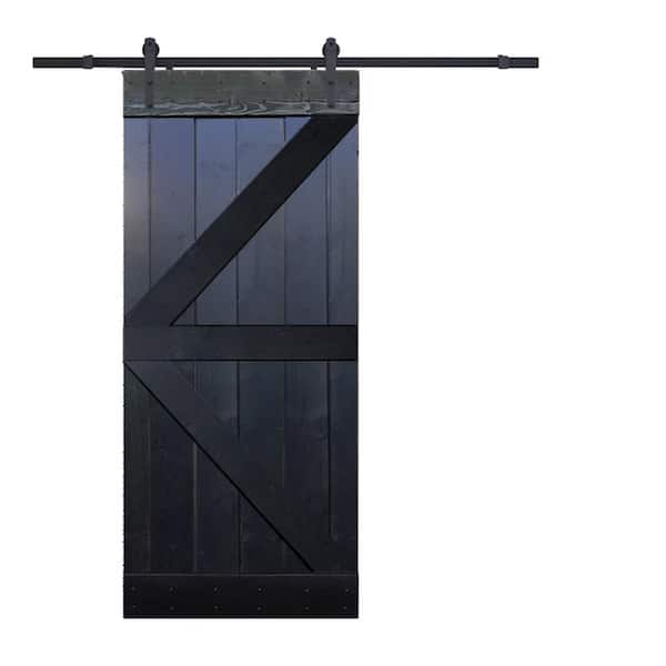 CALHOME 36 in. x 84 in. K-Style Knotty Pine Wood DIY Sliding Barn Door with Hardware Kit