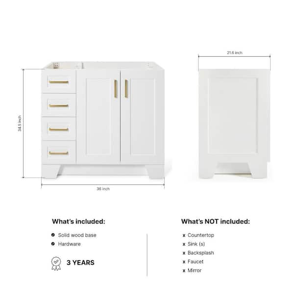 Taylor 36 in. W x 21.5 in. D x 34.5 in. H Freestanding Bath Vanity Cabinet Only in White