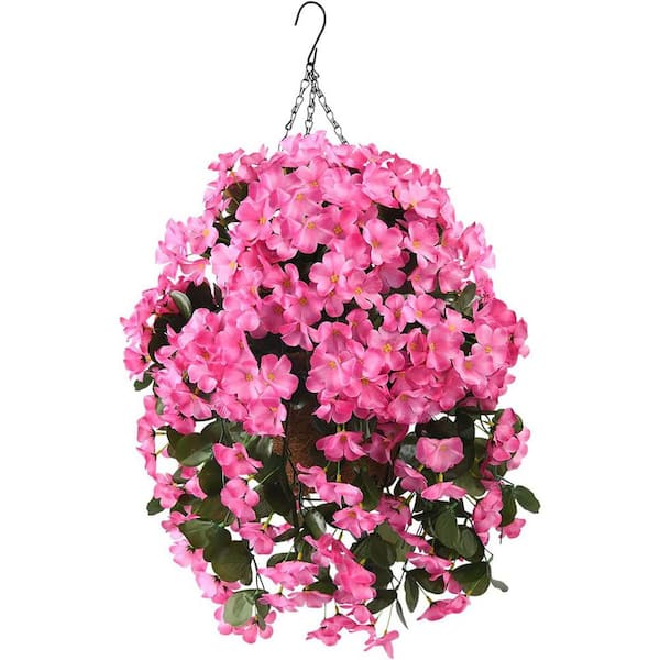 Unbranded 24.8 in. Red Outdoor Artificial Fake Hanging Plants Flowers Basket for Outside Decoration