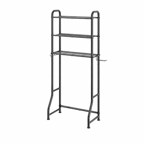 8 Tier Over-the-Toilet Storage Organizer with Side Rack and 6 Hooks, Metal Bathroom Shelves, 31.3 x 68