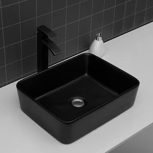 19 in. x 15 in. Black Ceramic Rectangular Bathroom above Counter Vessel Sink