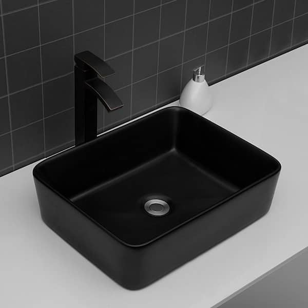 EPOWP 19 in. x 15 in. Black Ceramic Rectangular Bathroom above Counter Vessel Sink
