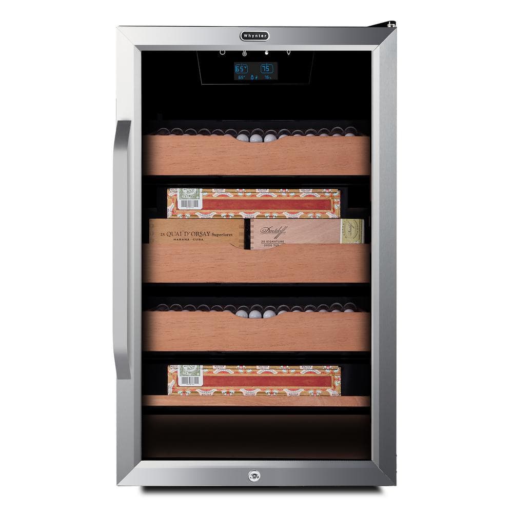 "14"" 4.2 cu. ft. 650-count Cigar Cooler Humidor Spanish Cedar Shelves Stainless Steel Digital Controls"