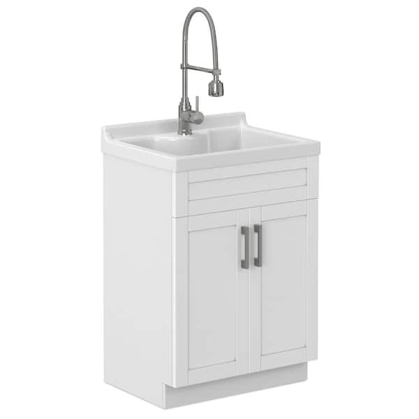 Hennessy Deluxe All-In-One 24 in. Drop-In Utility Laundry Sink with Cabinet and ABS Sink in Pure White