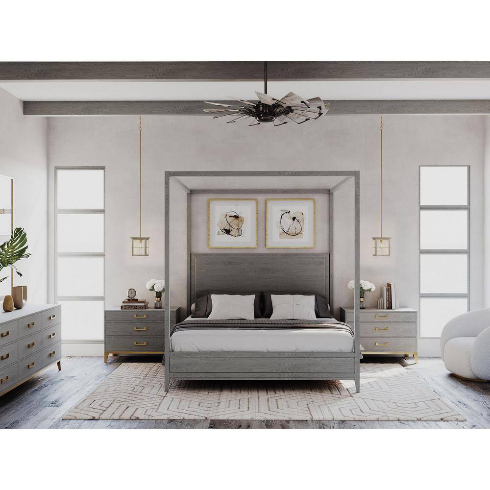 52-Inch Matte Black and Gray 9-Blade Ceiling Fan with Remote