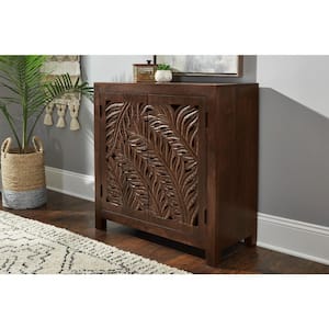 Palmeadow Carved Walnut Brown Accent Cabinet with Solid Wood