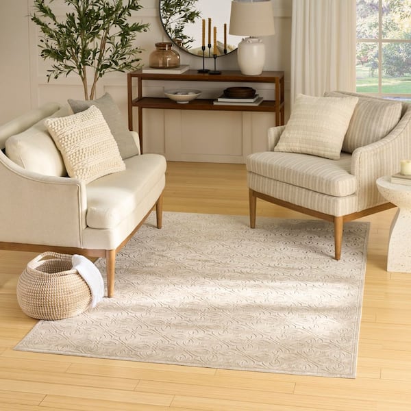 Washable Charm Beige Ivory 6 ft. x 9 ft. All-Over design Contemporary Area Rug