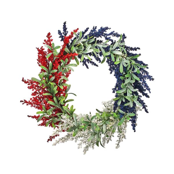 Regency International Patriotic 24 in. Red, White Blue Artificial Astilbe Wreath