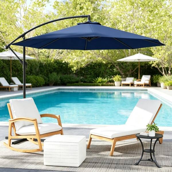 blue patio umbrella with stand Triple Layer coastal vibes to your backyard with this blue 9ft umbrella and weighted base Yaheetech 15FT Double-Sided Patio Umbrella