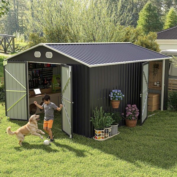 12 ft. W x 10 ft. D Outdoor Metal Storage Shed, Large Storage Sheds with Sturdy Frame Structure for Garden