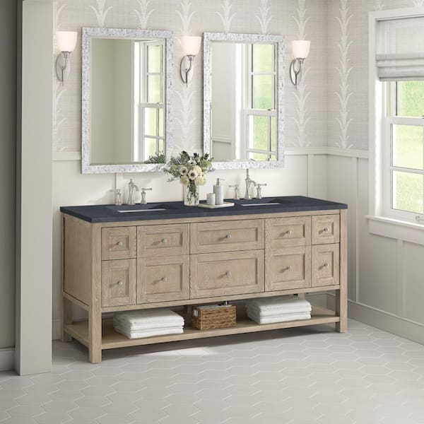 James Martin Vanities Breckenridge 72.0 in. W x 23.5 in. D x 34.18 in. H Bathroom Vanity in Whitewashed Oak with Charcoal Soapstone Quartz Top