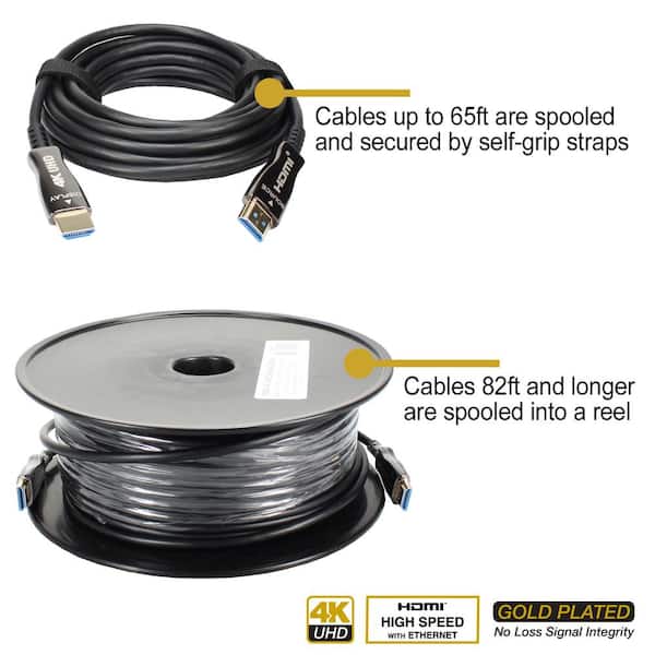 QVS 32 ft. Active Ethernet Gold Plated UltraHD 4K/60Hz 18Gbps Slim HDMI  Cable - Black HF-10M - The Home Depot