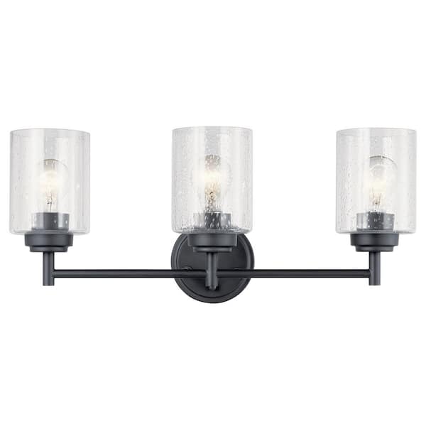 Winslow 21.5 in. 3-Light Black Contemporary Bathroom Vanity Light with Clear Seeded Glass