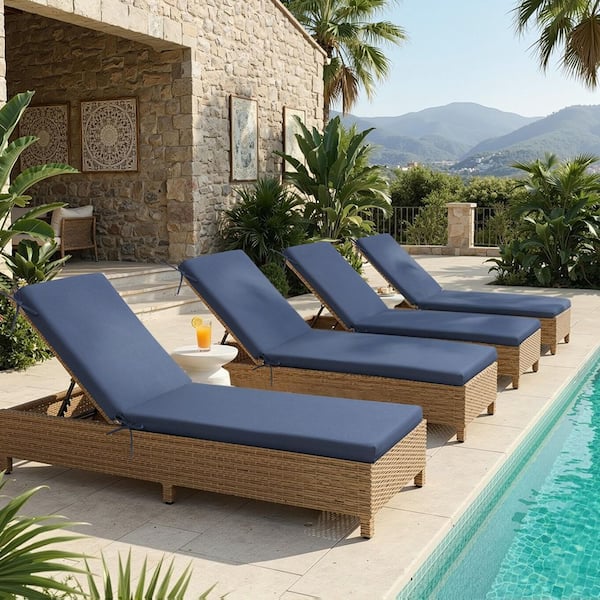 72 in. x 21 in. 4-Piece Outdoor Chaise Lounge Cushions Patio Pool Lounge Chair Cushion in Navy Blue