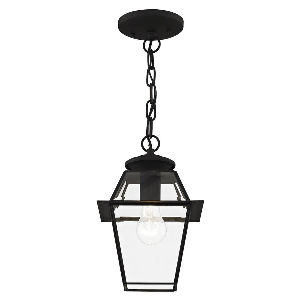 Charleston Romance 1-Light Black Brass Pendant with Clear Beveled Glass