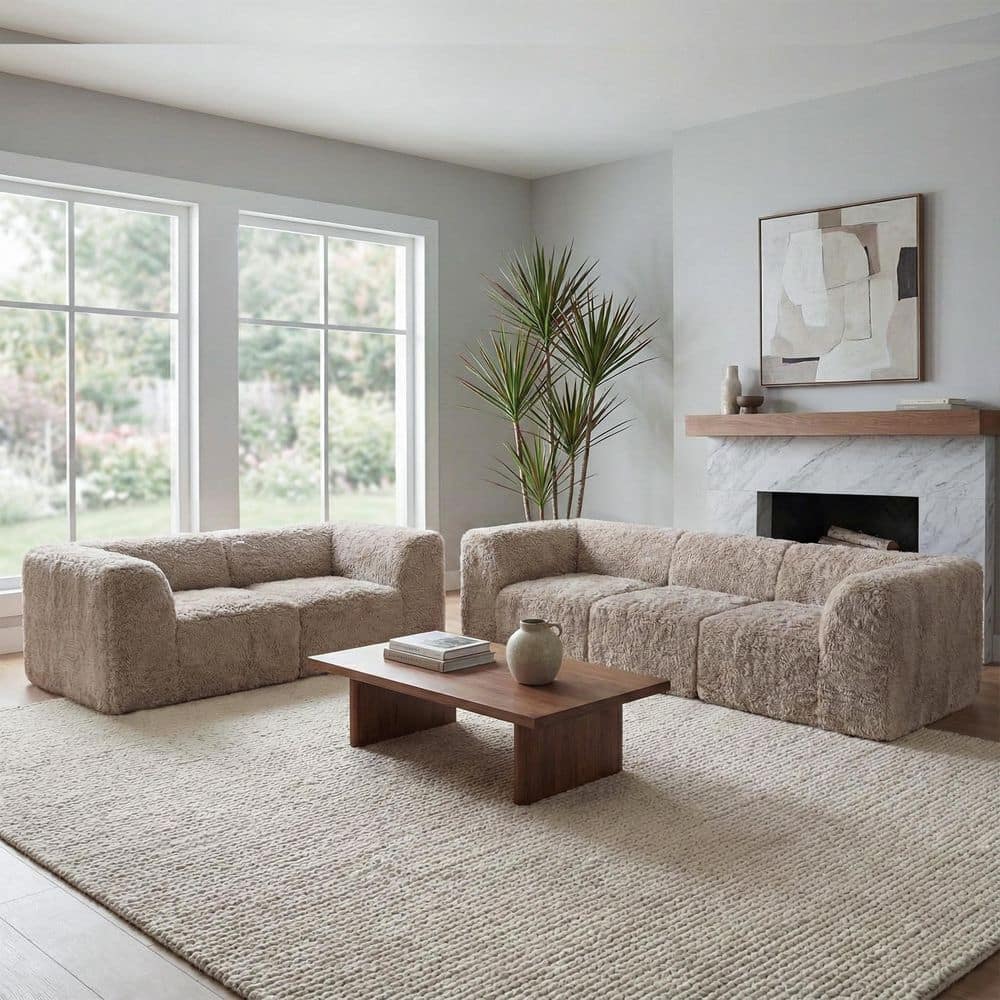 Furniture of America Getty 2-Piece Taupe Faux Fur Fabric Foam