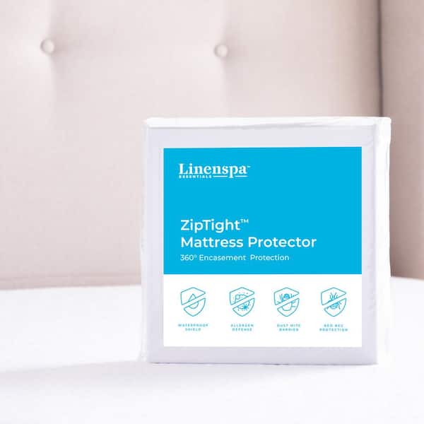 Linenspa Essentials Queen Waterproof Encasement Protector, Polyester Bed Bug and Allergen Protection Zippered Mattress Protector