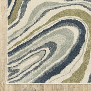 Ivory Blue and Beige 3 ft. x 5 ft. Abstract Power Loom Stain Resistant Area Rug