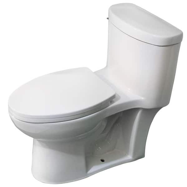12 in. Floor Mounted 1-Piece 1.28 GPF Single Flush Elongated Toilet in White Seat Included