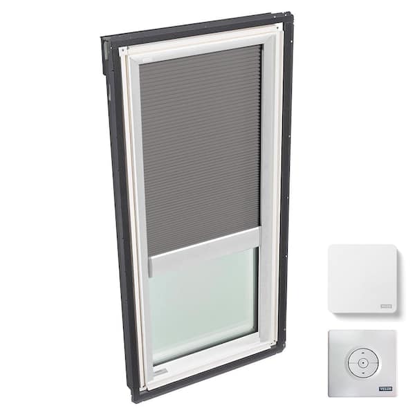 VELUX 22-1/2 in. x 45-3/4 in. Fixed Deck Mount Skylight w/ Laminated Low-E3 Glass and Gray Solar Powered Room Darkening Blind