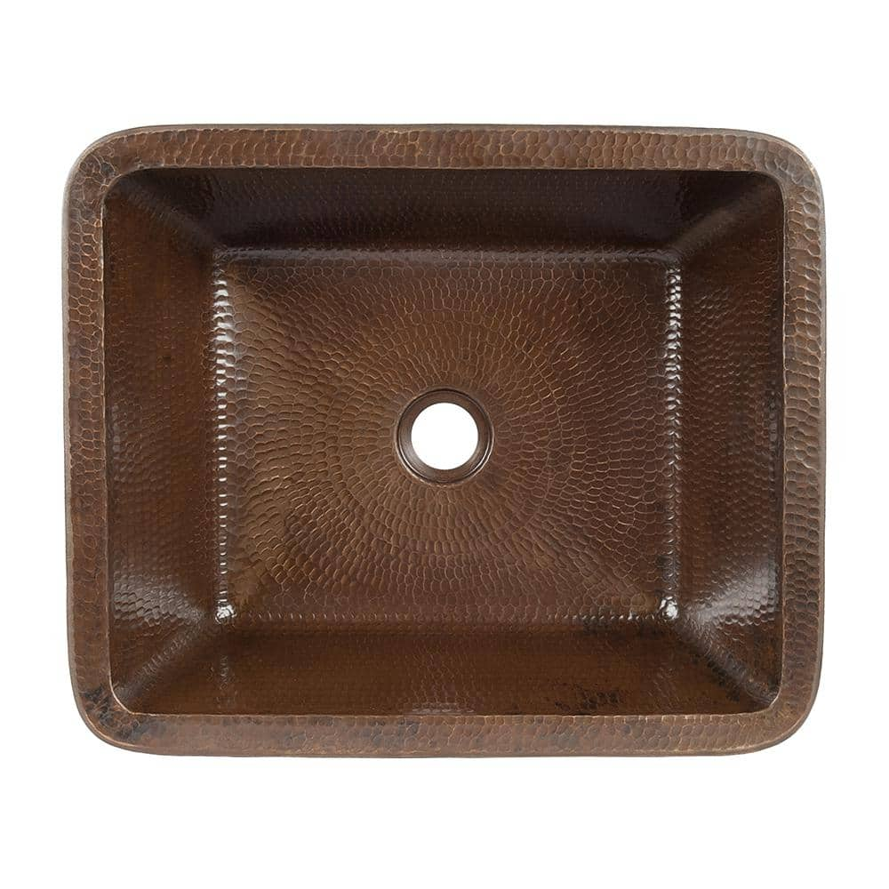 Premier Copper Products Rectangle Skirted Hammered Copper Vessel Sink