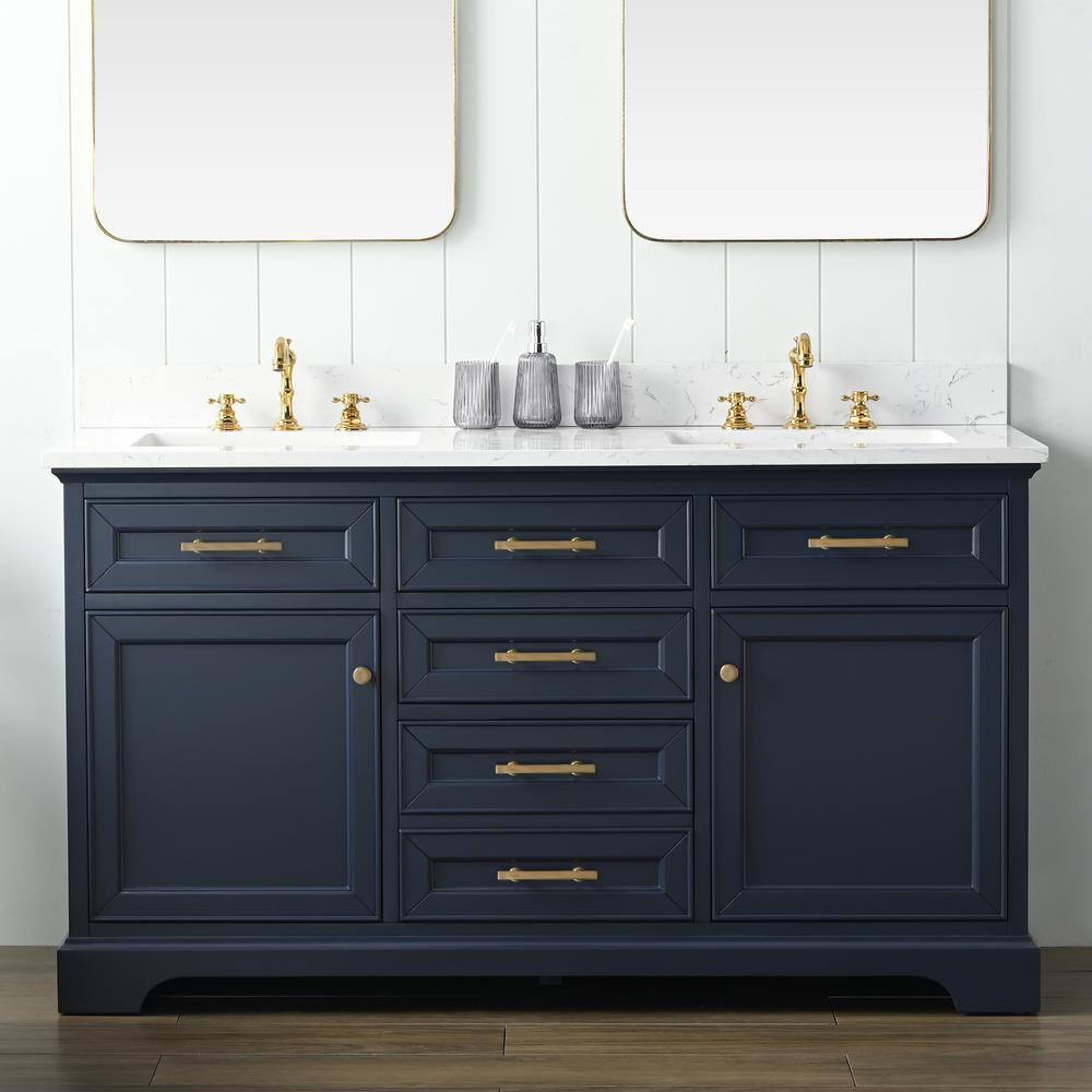Indigo Blue Double Vanity with Carrara White Top