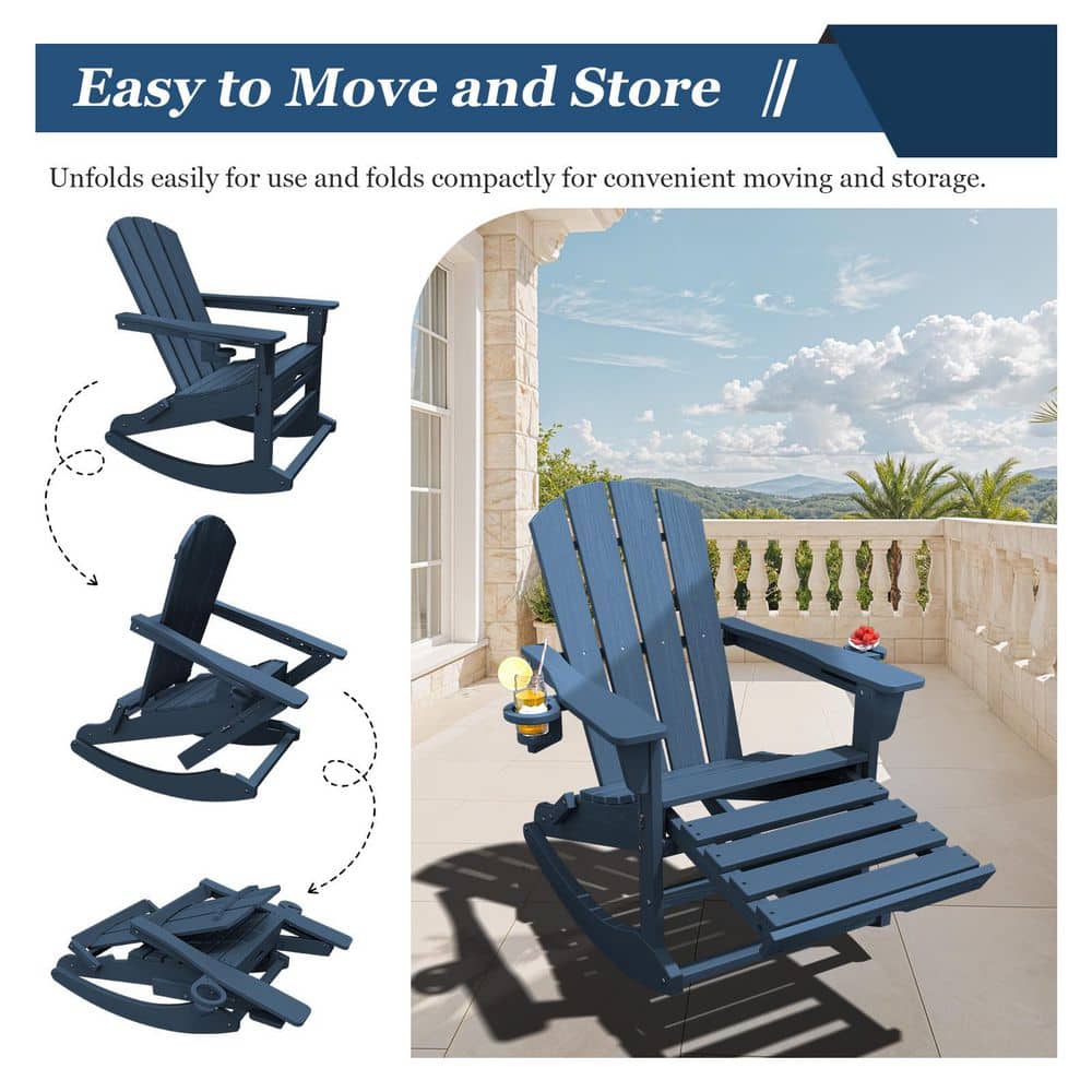 Folding Adirondack chairs being unfolded and folded up for storage.