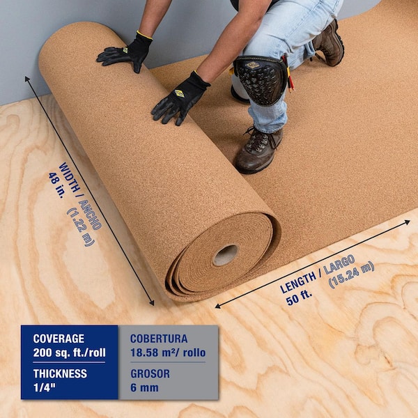 200 sq. ft. 4 ft. Wide x 50 ft. Long x 6mm Thick Natural Cork Sound Dampening Underlayment Roll
