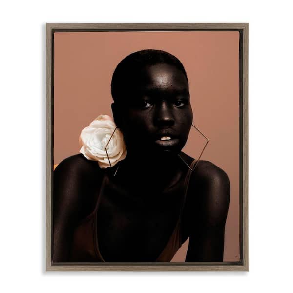 Stupell Industries Beautiful Woman and Rose by Oladimeji Odunsi Brown Floater Frame People Graphic Art Print 21 in. x 17 in.