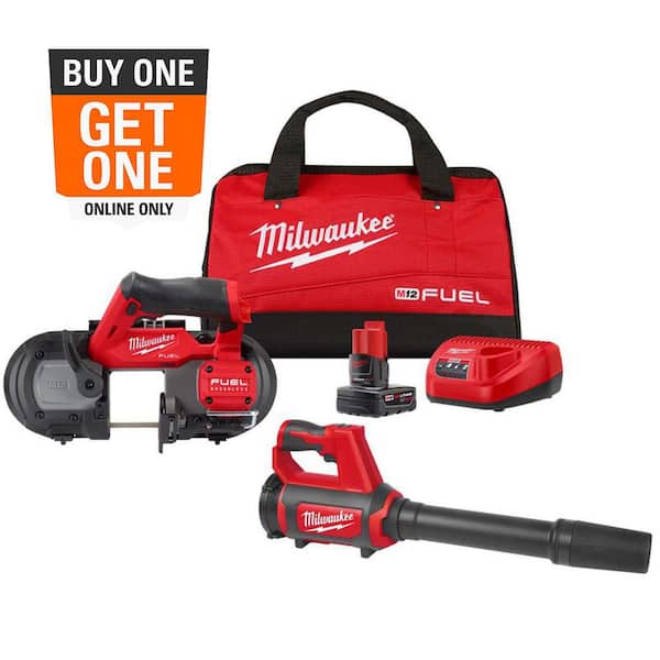 Milwaukee M12 FUEL 12V Lithium-Ion Cordless Compact Band Saw XC Kit with One 4.0 Ah Battery, Charger, Bag & M12 Spot Blower