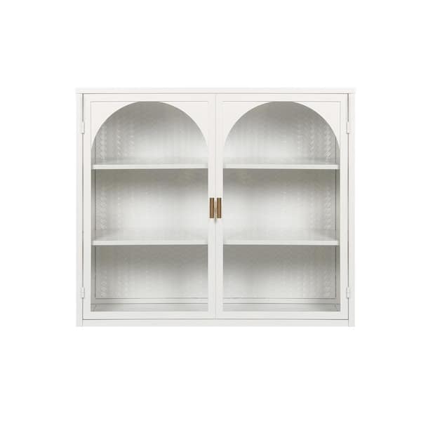 Hooseng 9.06 in. W x 23.62 in. H Rectangular White MDF Surface Mount Medicine Cabinet without Mirror with Glass Doors
