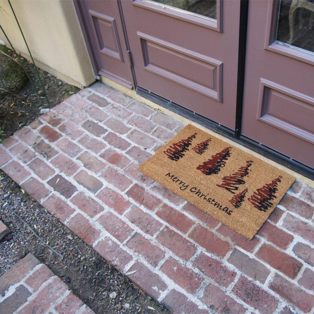 Merry Christmas Coir Fiber Outdoor Doormat with PVC Backing
