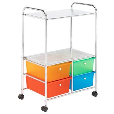24.6 in. W x 32.1 in. H 4-Shelves Plastic Drawers Multi-Color Storage Rolling Cart Studio Organizer
