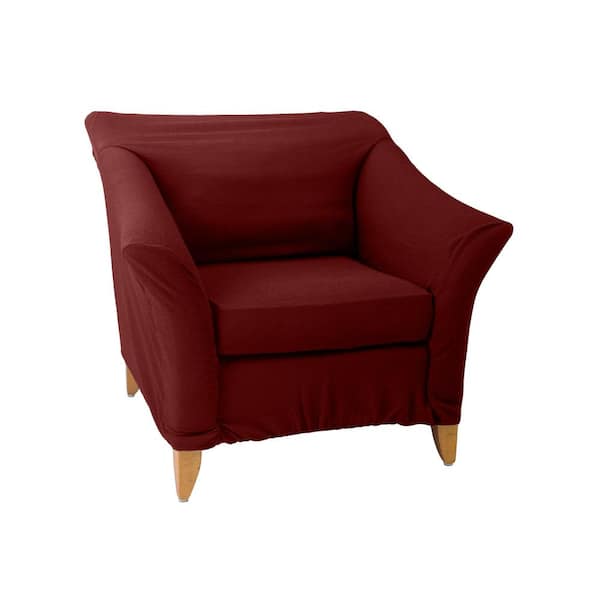Home Details 96.5 in. x 23.6 in. x 27.5 in. Pixel Burgundy Stretch Chair Slip Cover